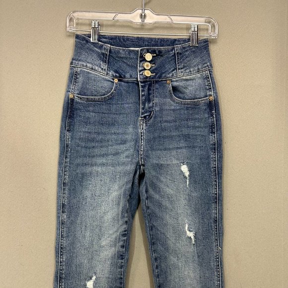 Kancan Miranda Ultra High Rise Flare Jeans Frayed Denim Size 3/25 Bell bottoms - Picture 3 of 16